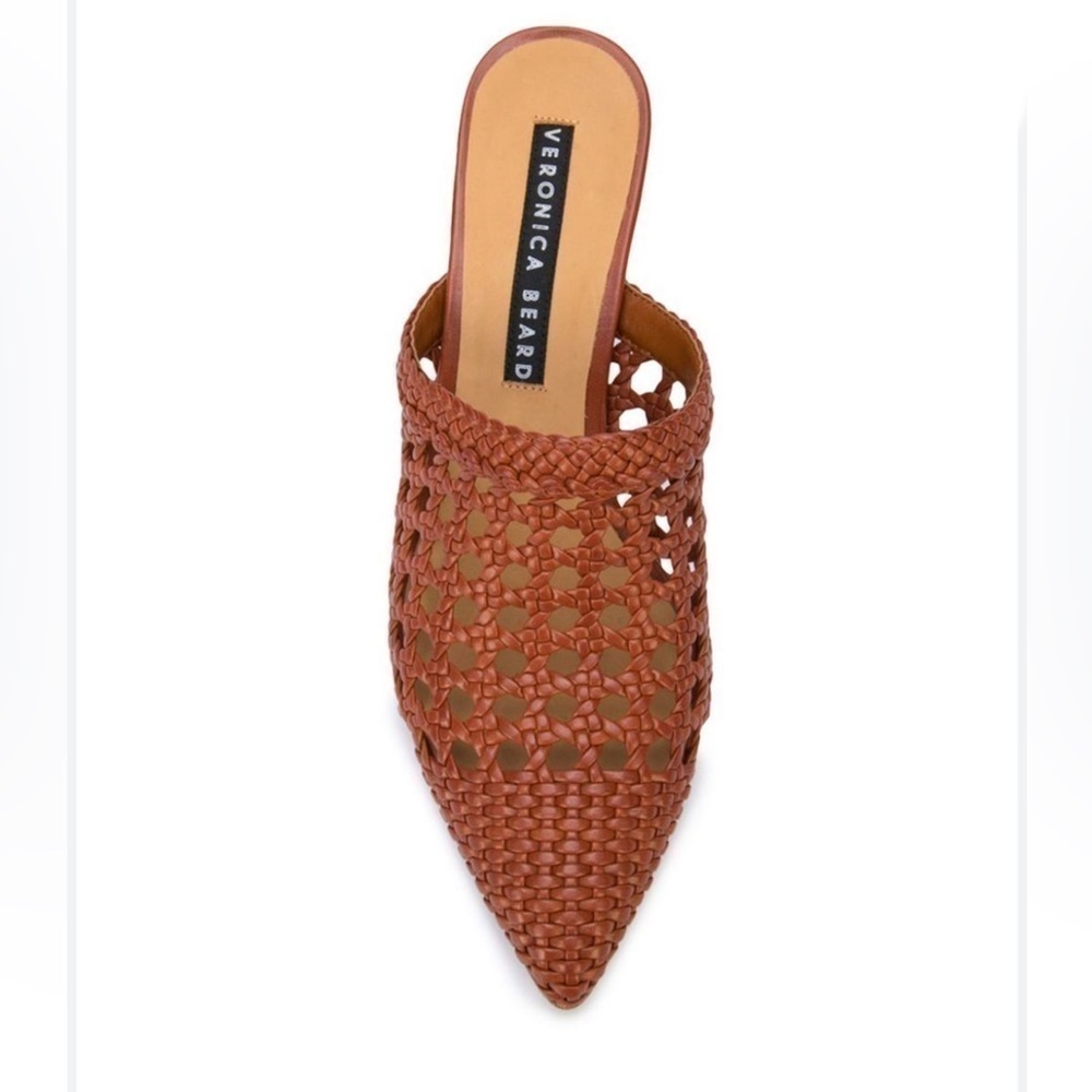 VERONICA BEARD Jacqlyn crocheted leather cone heel pointy toe mule size 37